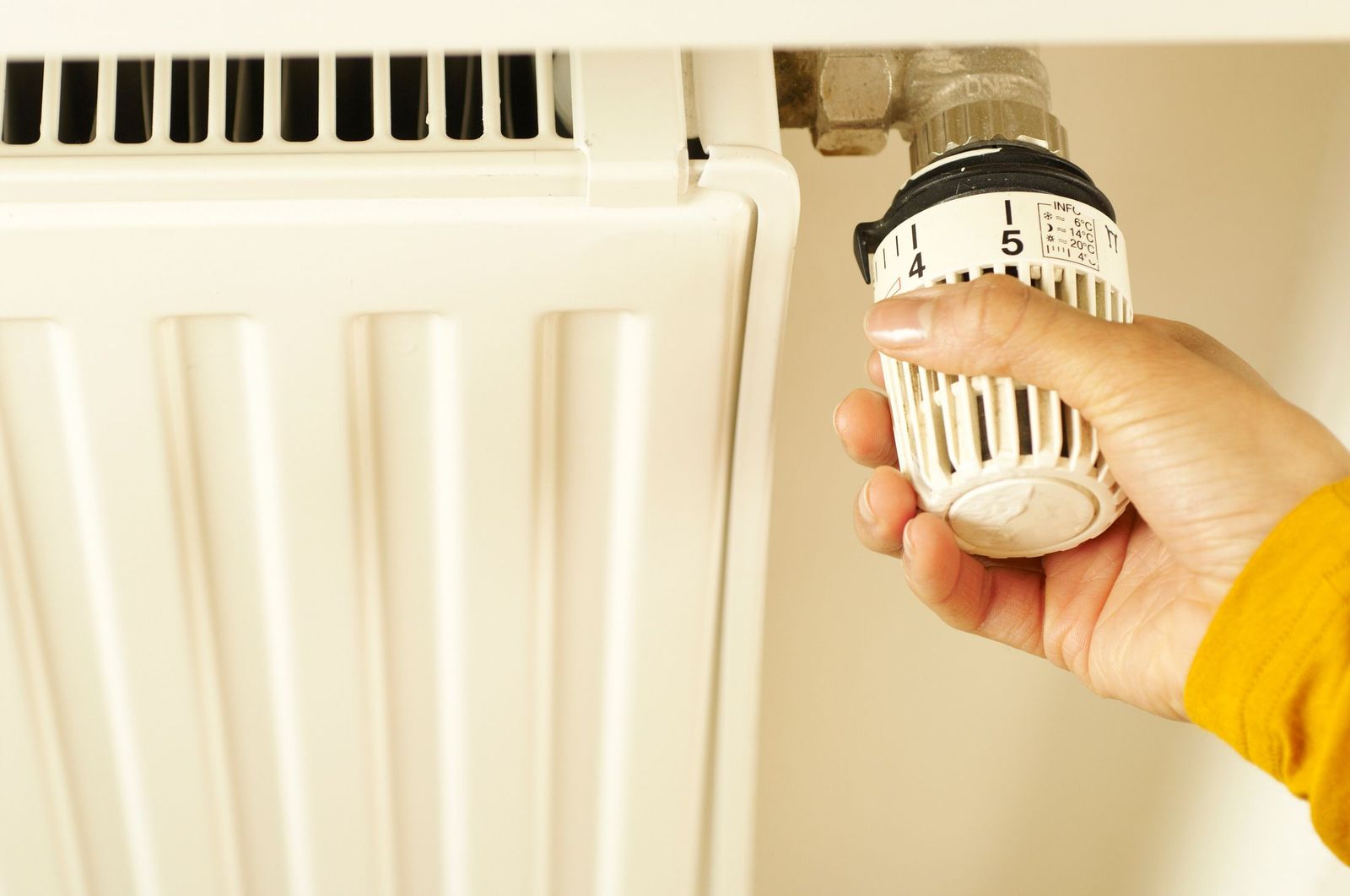 A radiator with a thermostatic valve in a home